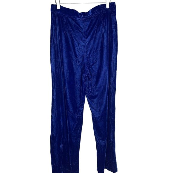 Zara Electric Blue Velvet High Rise Wide Leg Trouser Pants, Size Large - Picture 2 of 7